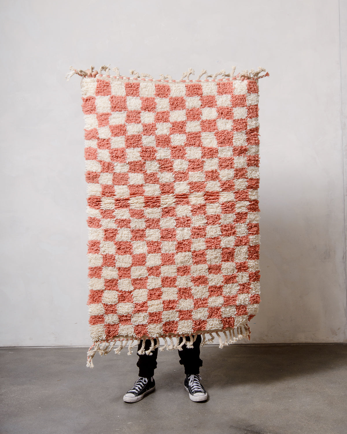 Modern, designer, handcrafted Berber rug from Morocco. Beniourain carpet with beautiful colours and patterns and fluffy wool texture.